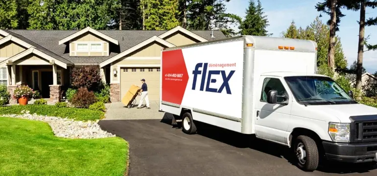 IVAC Moving - IVAC Moving A Flex Moving truck in front of the house, offering services accredited by the IVAC.